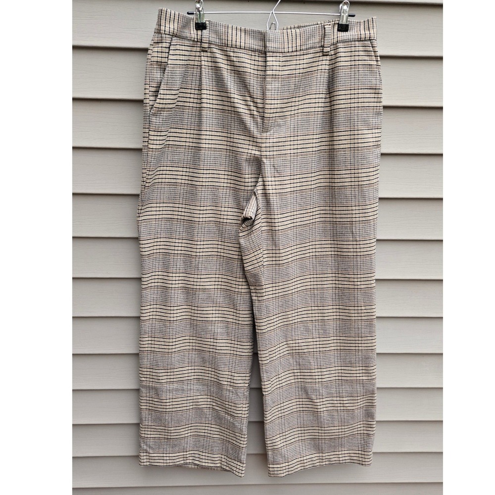 Lands End High Rise Plaid Wide Leg Pants Tan Brown Size 18